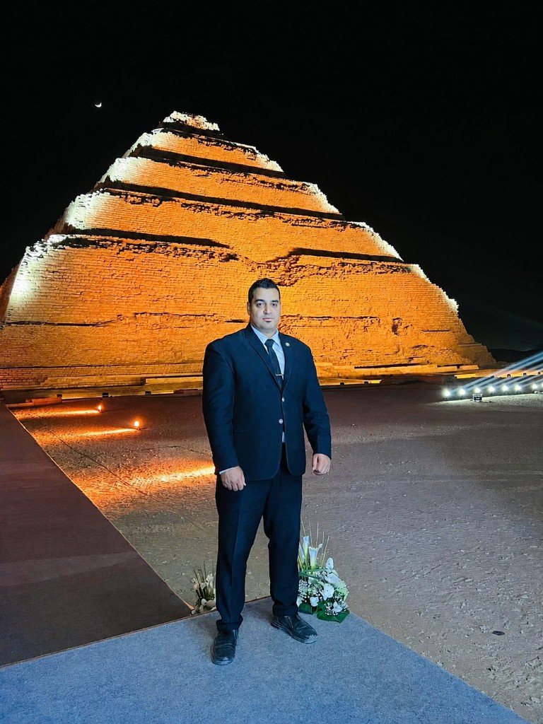 Golden Guard elite security officer at Saqqara Pyramid Egypt at night